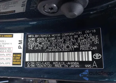 2019 Toyota Corolla Se z USA, uszkodzony, nr VIN JTNK4RBE0K3020711